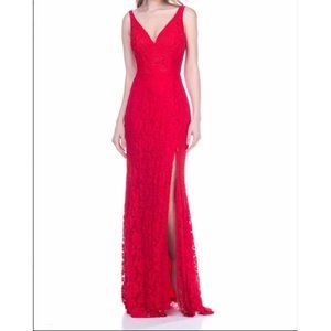Maniju Lace Sleeveless High Slit V-Neck Maxi Gown Red Size Large NWT